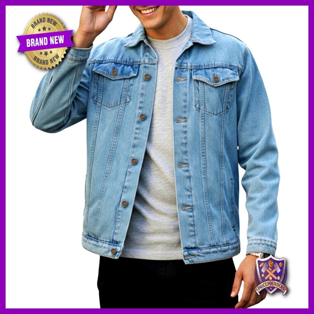 Vintage Denim Trucker Jacket Classic Regular Fit Button Down Casual Outerwear